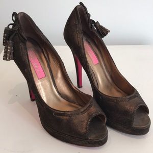 Betray Johnson Brown Glitter Suede Platform Heels